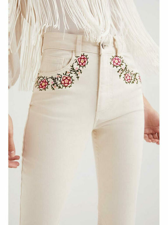 Jerry High Waist Women's Jean Trousers Flared in Skinny Fit Ecru