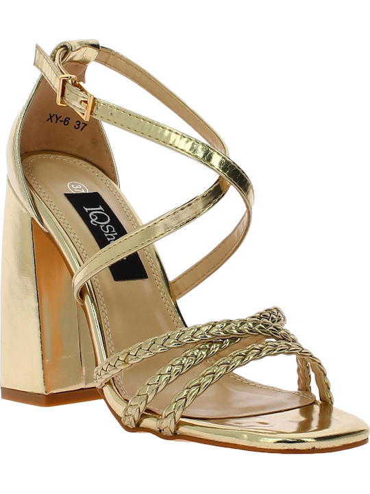 IQ Shoes Women's Sandals XY-6 Gold with Chunky High Heel