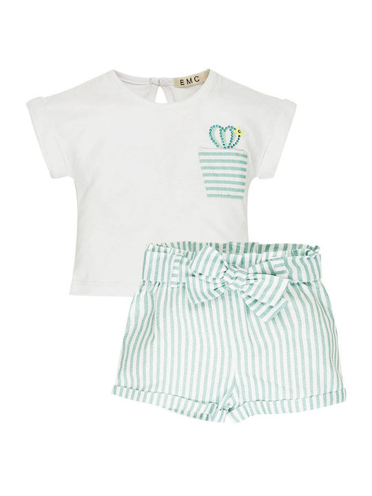 Baby set of striped shorts white-mint EMC CO2954 for girls