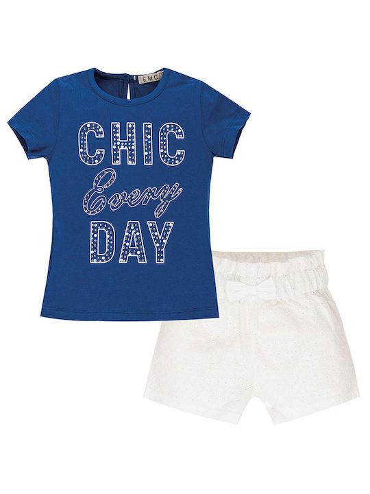 Kids set of cyprus blue-white EMC shorts CO3012 for girls