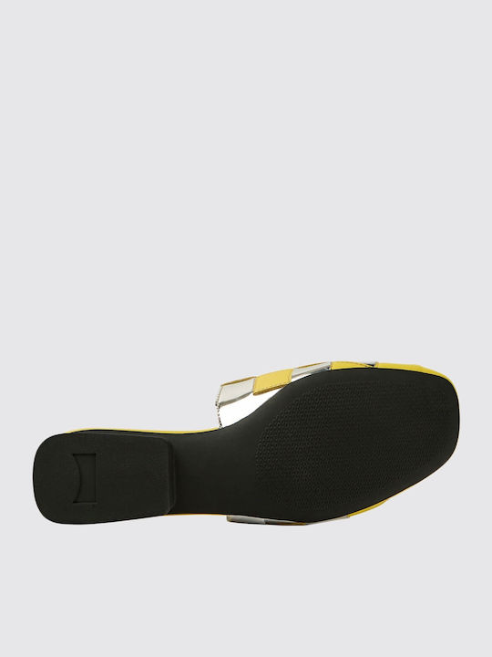 Casi Flat Δερμάτινα Mules σε Κίτρινο Χρώμα