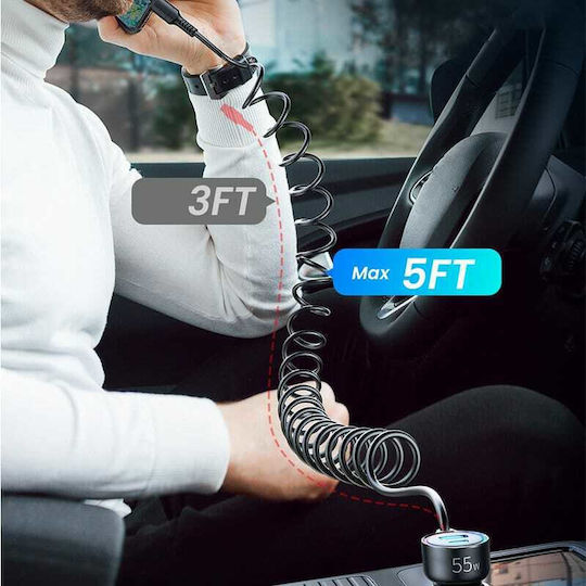 Joyroom Car Charger 55W with Ports 1xUSB 1xType-C with Type-C Cable Black Colour