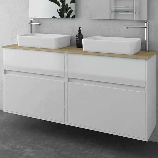 Drop Instinct 150 Countertop with Sink & Mirror with Light Glossy Lacquer L152xW44.5xH60cm White Top-2