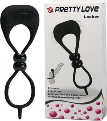 Pretty Love Locker Вибриращ Пръстен Петел и тестиси Black BI-0210149