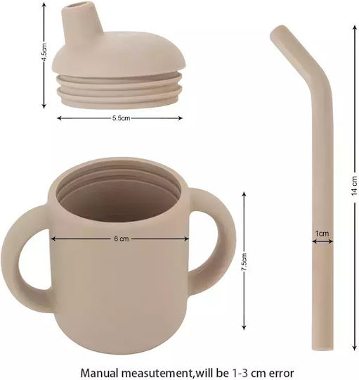 Baby Donkey Toddler Silicone Cup with Handles and Straw 160ml for 6m+ Beige