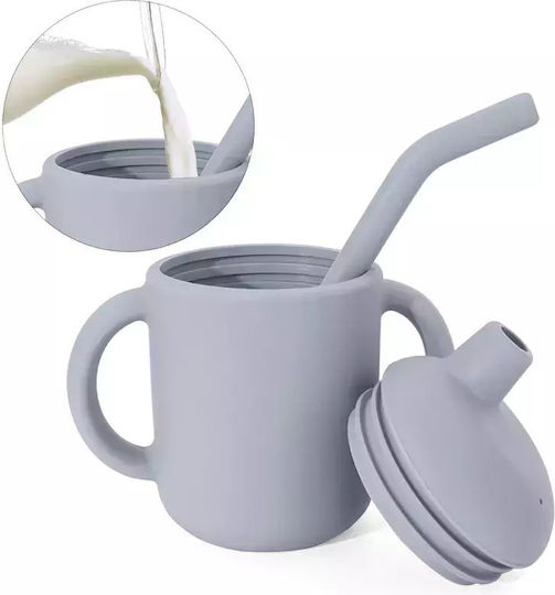 Baby Donkey Toddler Silicone Cup with Handles and Straw 160ml for 6m+ Beige