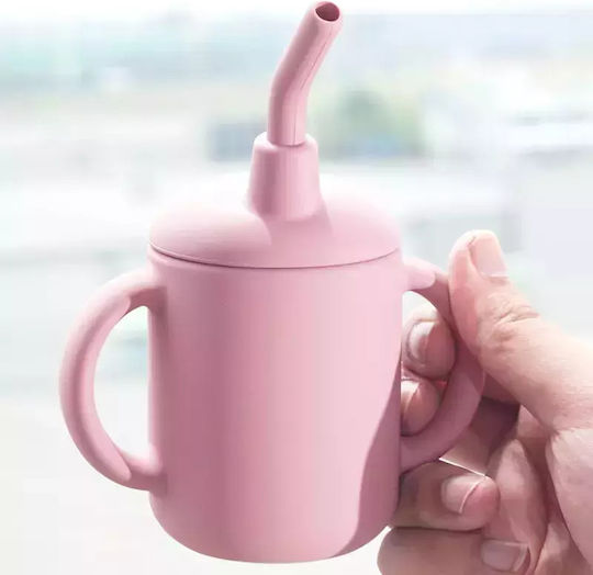 Baby Donkey Toddler Silicone Cup with Handles and Straw 160ml for 6m+ Beige
