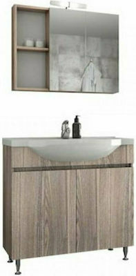 Drop Alfa 85 Bench with Washbasin & Mirror with Light Glossy Lacquer L82xW33xH80cm Silver Gray