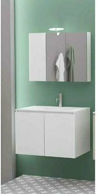 Drop Verona 75 Bench with Washbasin & Mirror Glossy Lacquer L75xW45xH50cm White