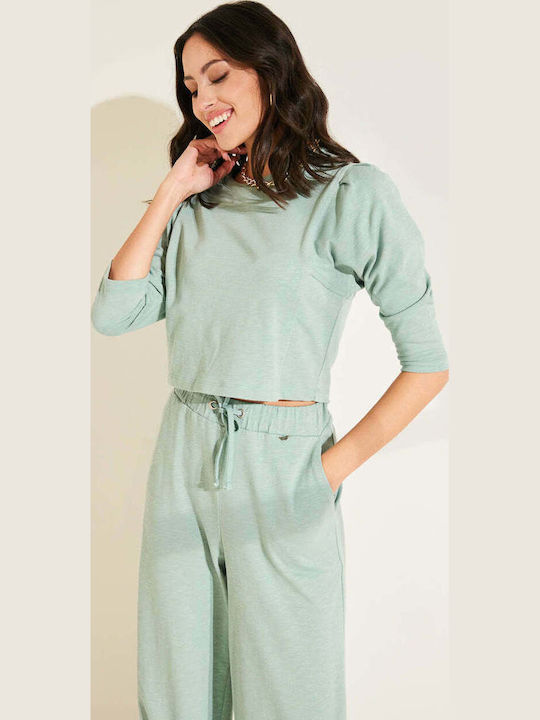 Aline Women's Crop Top Cotton Long Sleeve Green