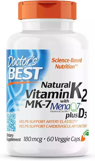 Doctor's Best Natural Vitamin K2 Mk7 With MenaQ7 Витамин за Здравето на костите 180mcg 60 вегетариански капсули