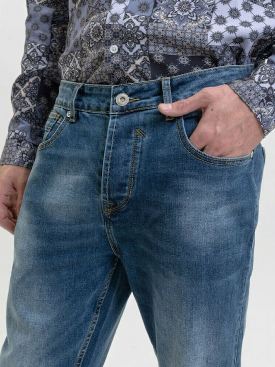 Ανδρικό Παντελόνι Τζιν Cropped με Slim Εφαρμογή Μπλε
