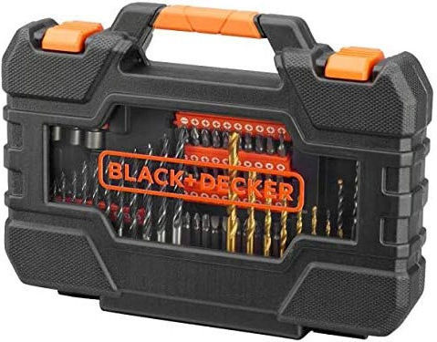 Black & Decker Set of 104 Drills with Cylindrical Shank for Masonry, Metal and Wood