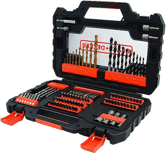 Black & Decker Set of 104 Drills with Cylindrical Shank for Masonry, Metal and Wood