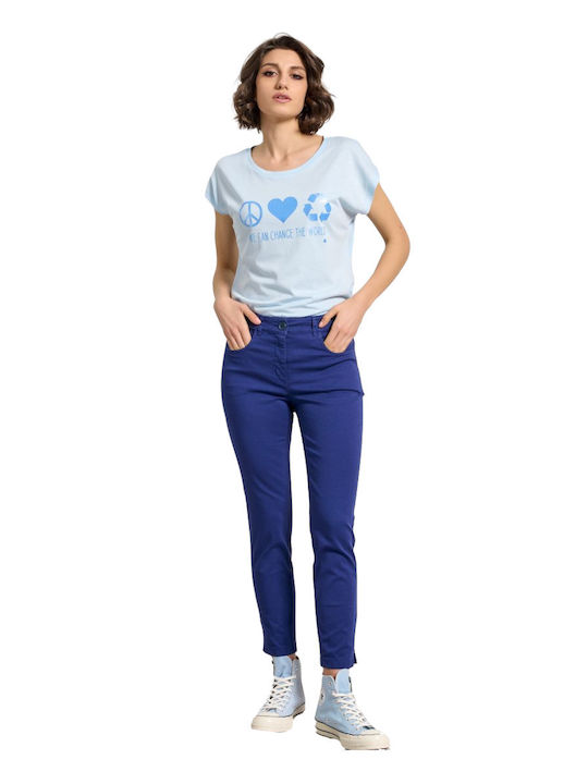 Damen Hoch tailliert Stoff Hose Blau