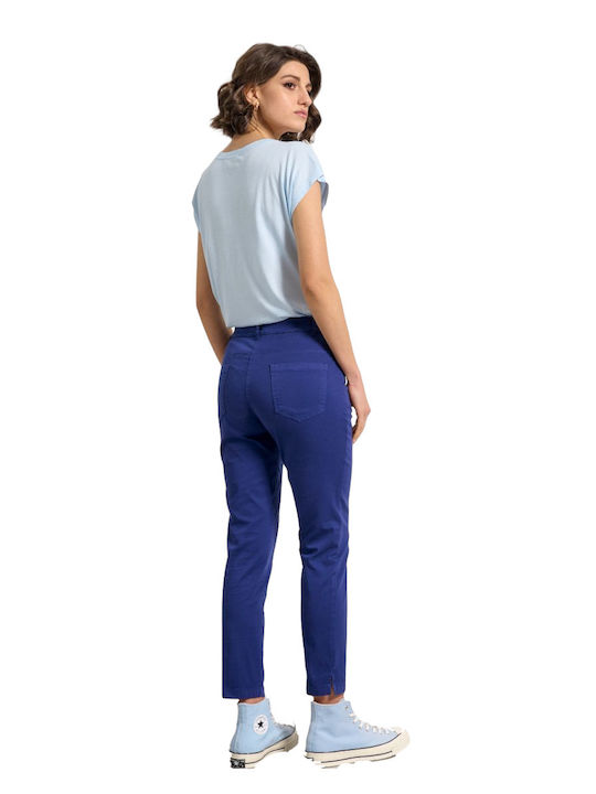 Damen Hoch tailliert Stoff Hose Blau