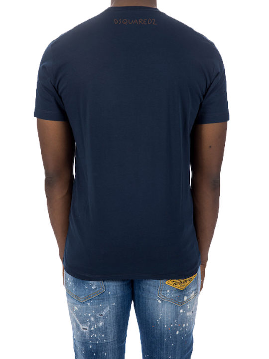 Dsquared2 Ανδρικό T-shirt Navy Μπλε με Στάμπα