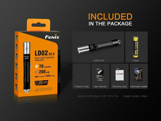 Fenix LED UV IP68 с Максимална Яркост 70лм LD02 V2.0 Черен