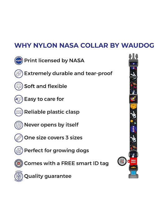 WauDog Nasa Κολάρο Σκύλου σε Μαύρο χρώμα με Smart ID & Πλαστικό Κούμπωμα XLarge 25mm x 35 - 58cm
