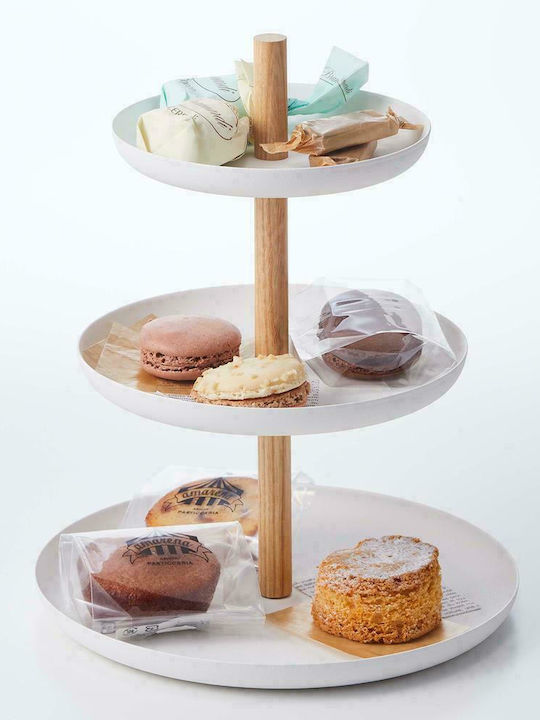 Yamazaki Metallic Dessert Tower Stand with 3 Tiers White Ø20cmxY24cm