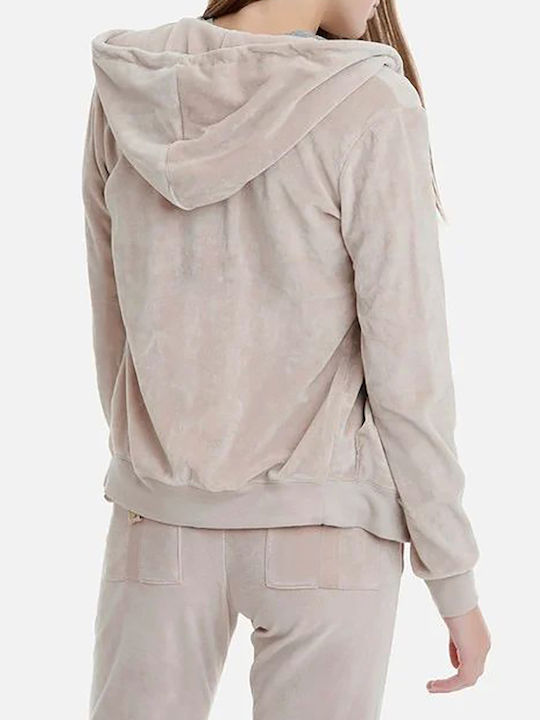 Women's Sweatshirt Jacket Velvet Hooded Brown