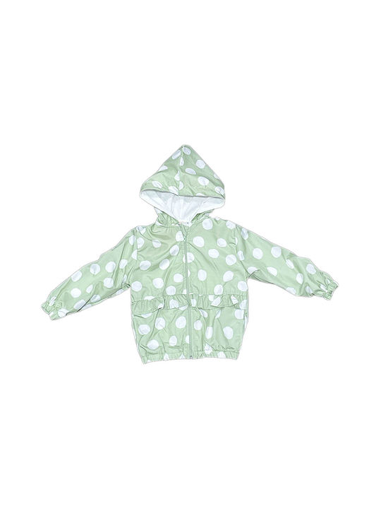 Children's windbreaker jacket polka dot green for girls (3-6 years)