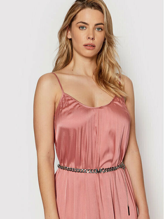 Καλοκαιρινό Midi Βραδινό Φόρεμα Σατέν Dusty Pink