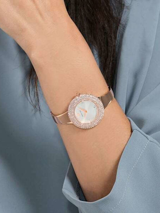 Swarovski Crystal Rose Metal Bracelet Women's Watch with Pink Gold Metal Bracelet