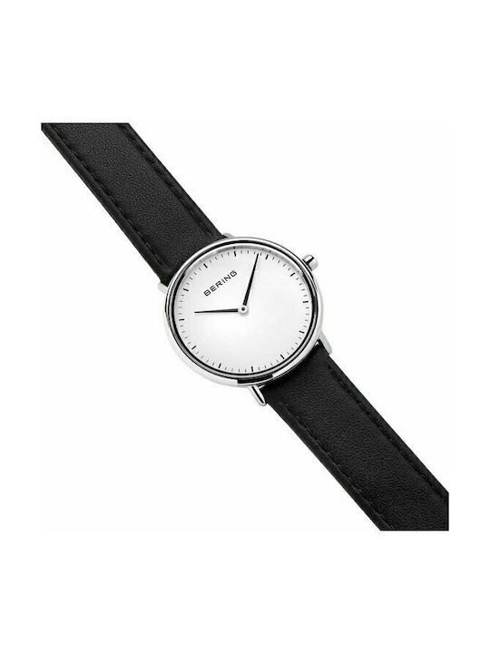 Bering Time Ultra Slim Watch with Black Leather Strap