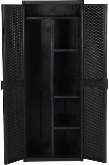 Double-Leak Polypropylene Outdoor Storage Cabinet with Divider and 3 Shelves Black 65x45x172 cm