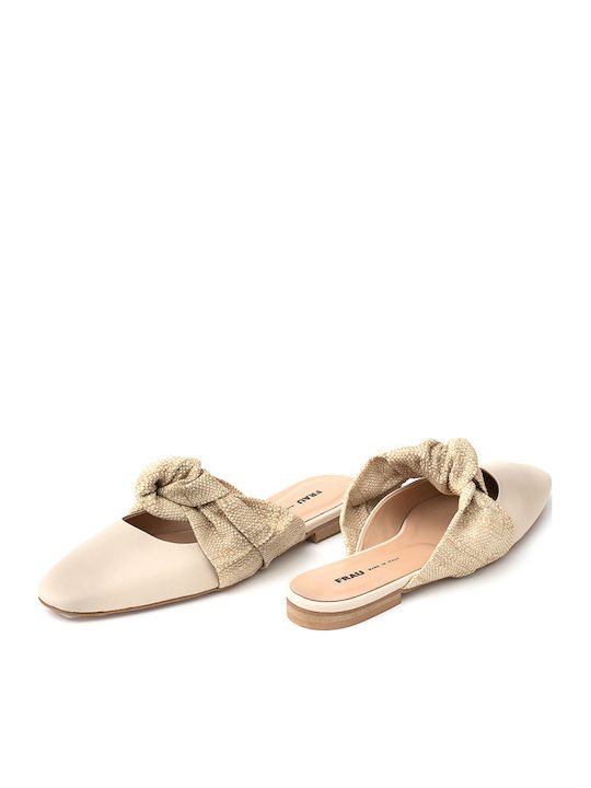 Flat Δερμάτινα Mules Eκρού