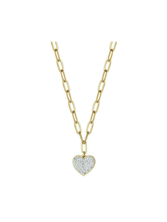 Luca Barra Necklace with design Heart from Gold Plated Steel