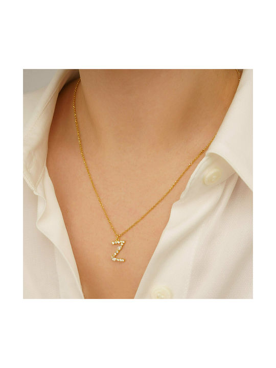 Excite-Fashion Elegant Essence Necklace Monogram from Gold Plated Silver with Zircon White Z