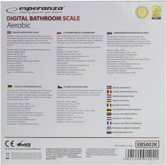 Esperanza Aerobic Digital Badezimmerwaage in Schwarz Farbe