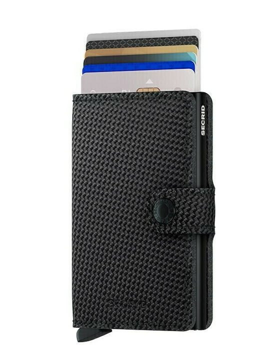 Miniwallet Carbon Δερμάτινο Ανδρικό Πορτοφόλι Καρτών με RFID και Μηχανισμό Slide Μαύρο