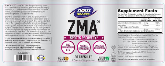 Now Foods Sports Recovery ZMA 800mg με Βιταμίνη B6 90 κάψουλες