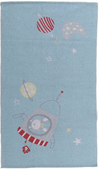 Nef-Nef Homeware Kids Cotton Rug Baby Space 70x140cm Aqua Nef-Nef Homeware Kids Cotton Rug Baby Space 70x140cm Aqua