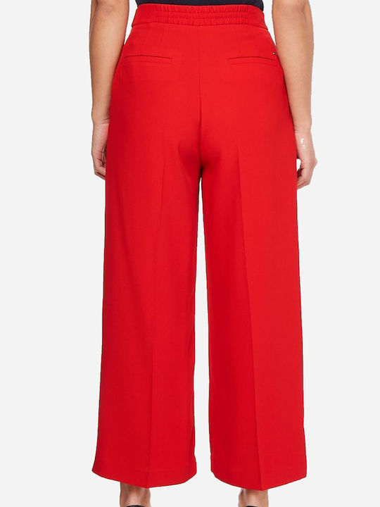 Tommy Hilfiger Γυναικεία Ψηλόμεση Υφασμάτινη Παντελόνα σε Κόκκινο Χρώμα
