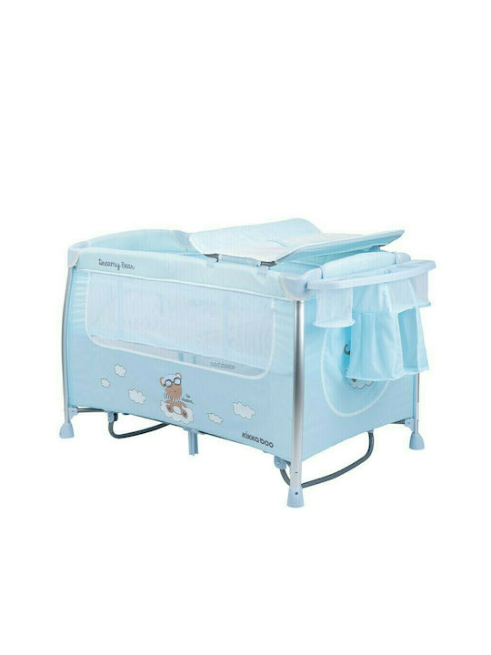 Kikka Boo Dreamy Bear Παρκοκρέβατο 2 Επιπέδων με Αλλαξιέρα & Στρώμα Mint/Blue 120x60cm