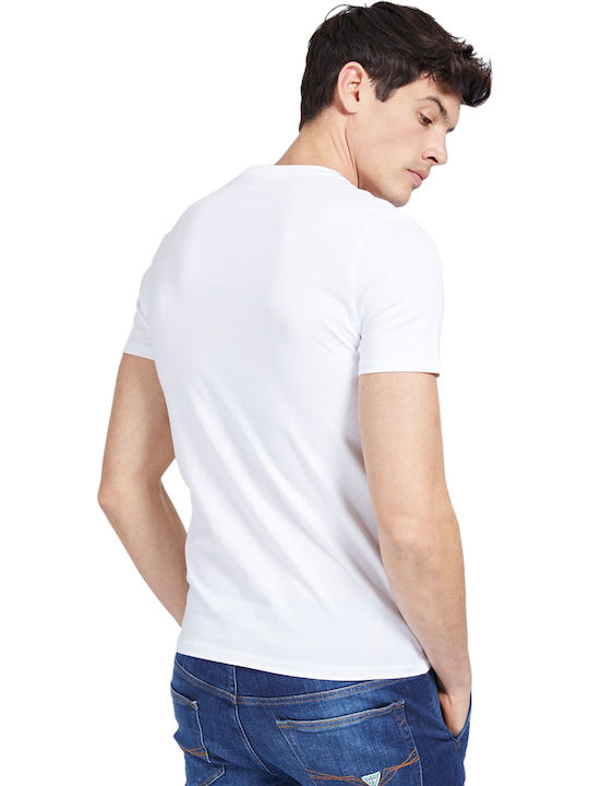 Guess Herren T-Shirt Kurzarm mit V-Ausschnitt Weiß