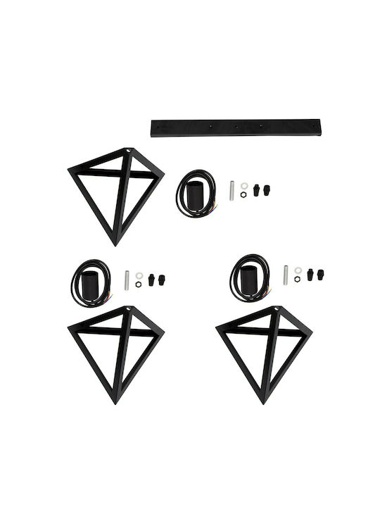GloboStar Triangle Pendant Light Black Grid with Socket E27 70x22x130cm