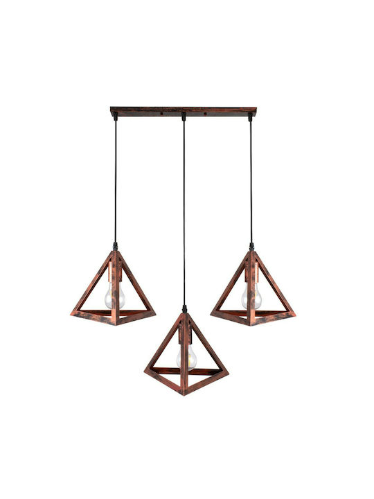 GloboStar Triangle Висящо Осветително Тяло Меден Мрежа с Цокъл E27 70x22x130см.