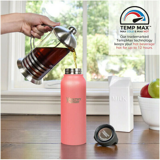 Healthy Human Stein Bottle Recyclable Thermos Bottle Stainless Steel BPA Free 620ml Rose