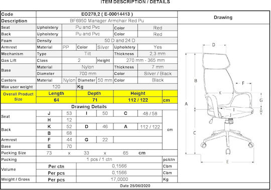 Woodwell BF6950 Bürostuhl Exekutive Rote