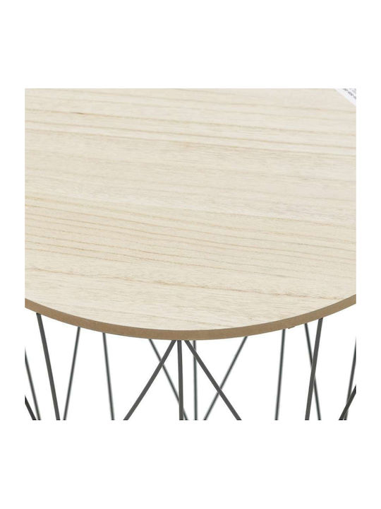 Round Side Table Wooden Natural Beige / Black L40xW40xH40cm