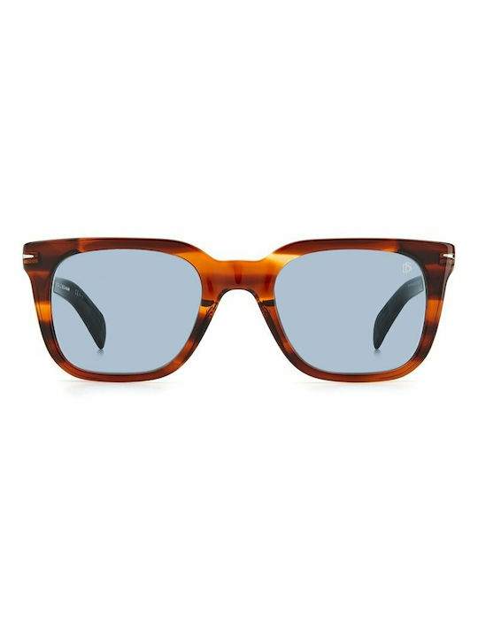 David Beckham Men's Sunglasses with Brown Frame and Light Blue Lens DB 7047/S 6C5/QZ