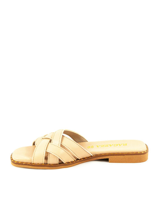 Leder Flache Sandalen für Damen Nude