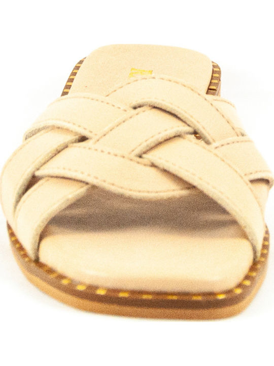 Leder Flache Sandalen für Damen Nude