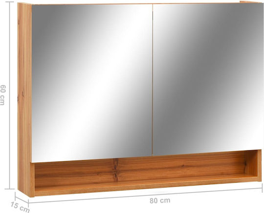 vidaXL Правоъгълена Банско Огледало LED от MDF с Шкаф 80x60см Кафяв