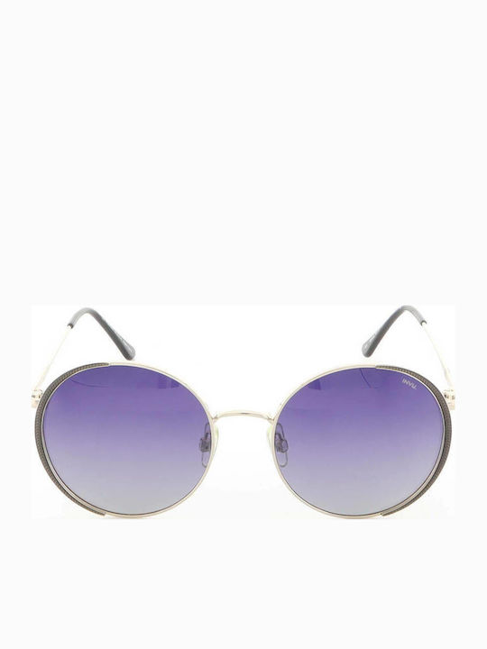 Invu Unisex Sonnenbrille mit Gold Metall Gestell und Blau Polarisiert Linse
